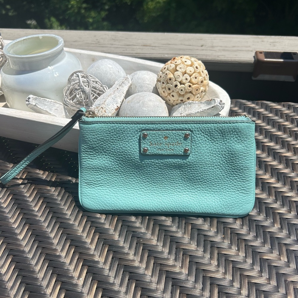 Kate Spade Aqua Leather Wristlet
